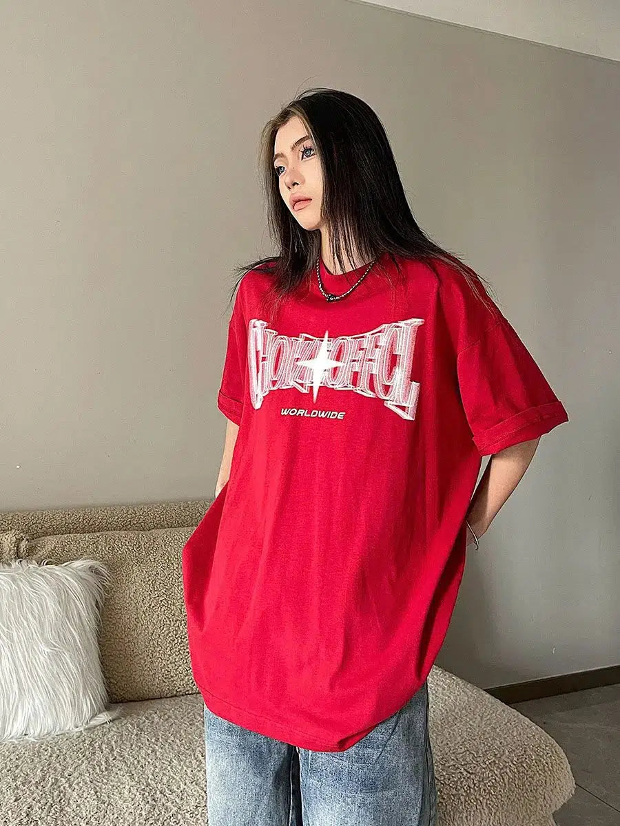 Style Core Aesthetics, New Style Trends - Y2K Shiny Star Worldwide Tee