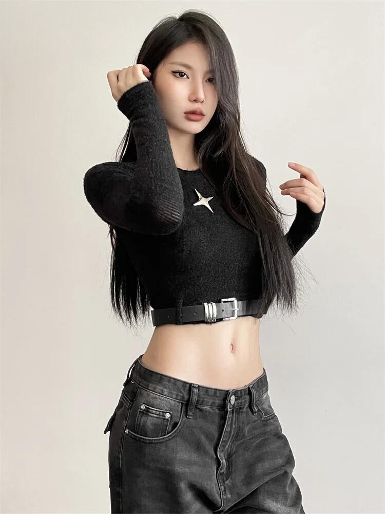 Style Core Aesthetics, New Style Trends - Y2K Star Belted Crop Top