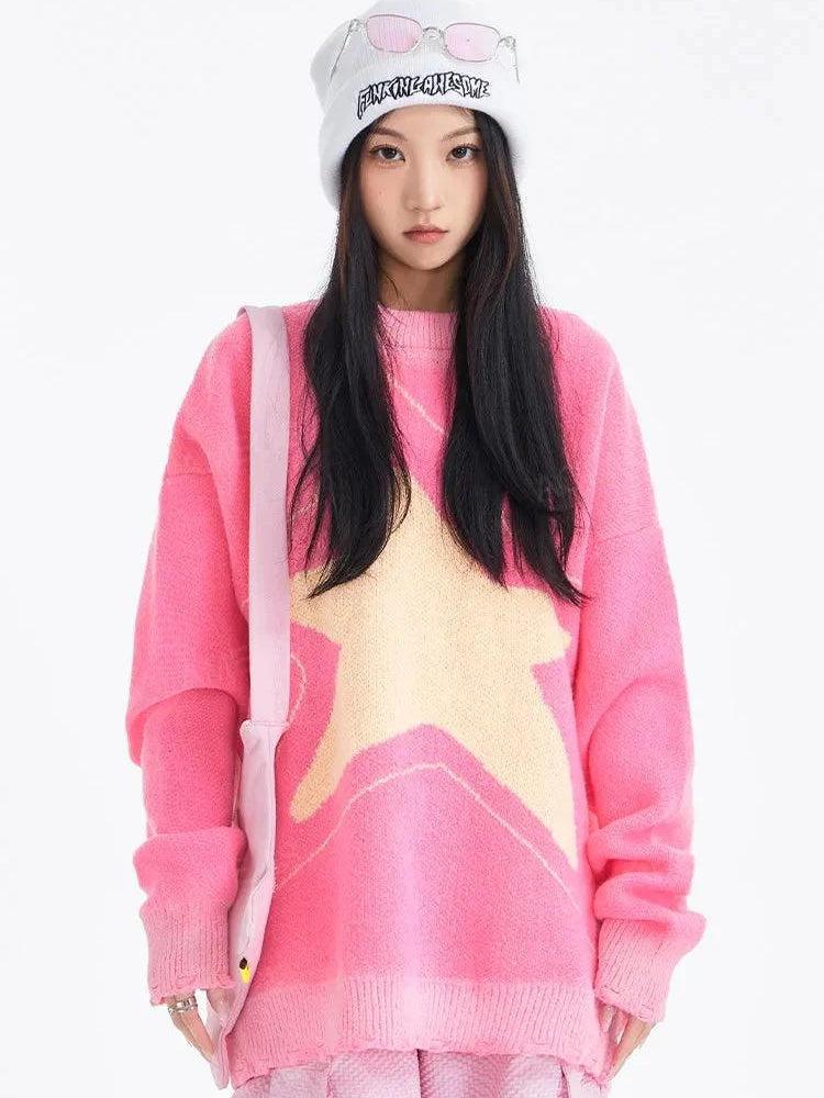 Style Core Aesthetics, New Style Trends - Y2K Star Distressed Sweater