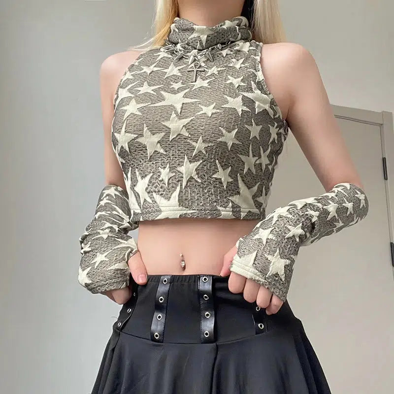 Style Core Aesthetics, New Style Trends - Y2K Star Embroidered Crop Top