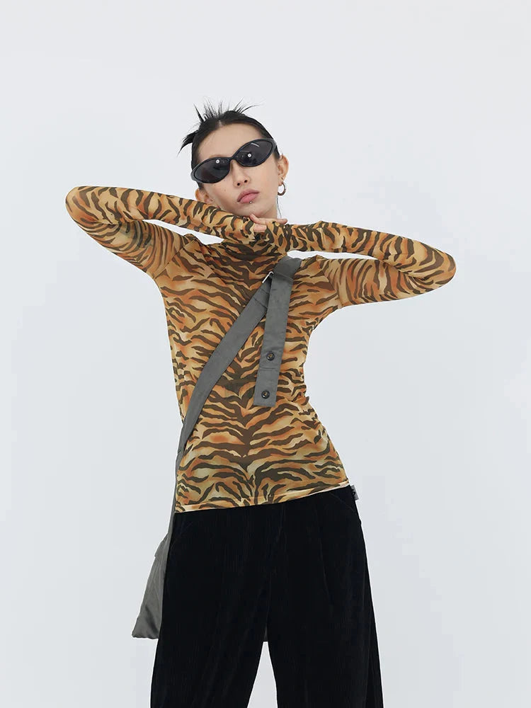 Style Core Aesthetics, New Style Trends - Y2K Tiger Mesh Top