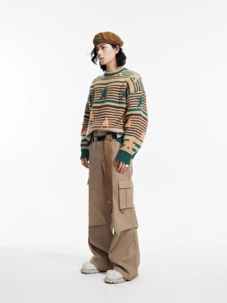 Style Core Aesthetics, New Style Trends - Y2K Vintage Stars Striped Knitted Sweater
