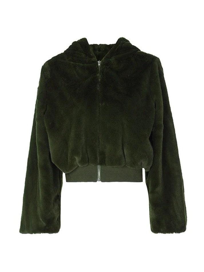 Style Core Aesthetics, New Style Trends - Zip Up Hooded Fuzzy Jacket