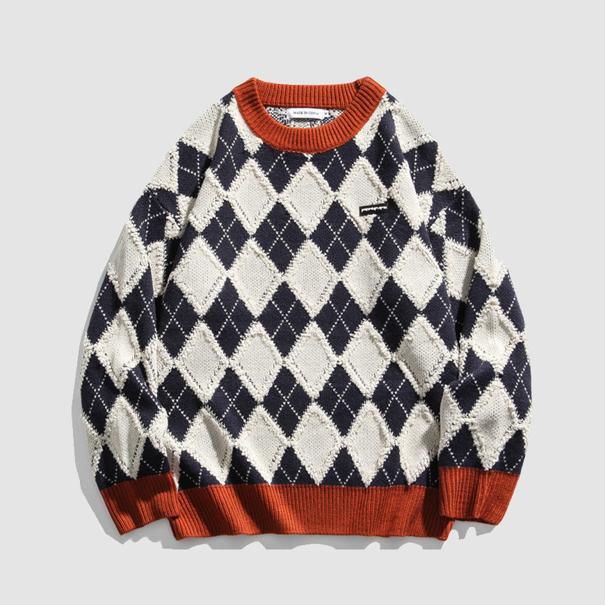 Style Core Aesthetics, New Style Trends Argyle Patchwork Printed Sweater