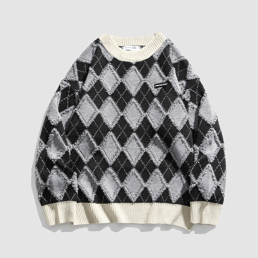 Style Core Aesthetics, New Style Trends Argyle Patchwork Printed Sweater
