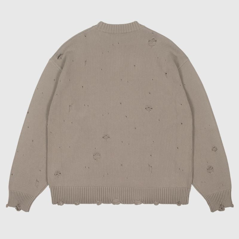 Style Core Aesthetics, New Style Trends Autumn/Winter Streetwear Distressed Knit Sweater