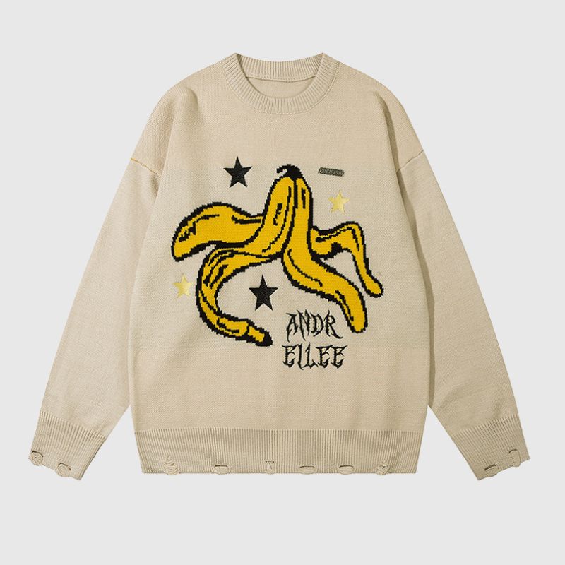 Style Core Aesthetics, New Style Trends Banana Letter Loose Knit Sweater