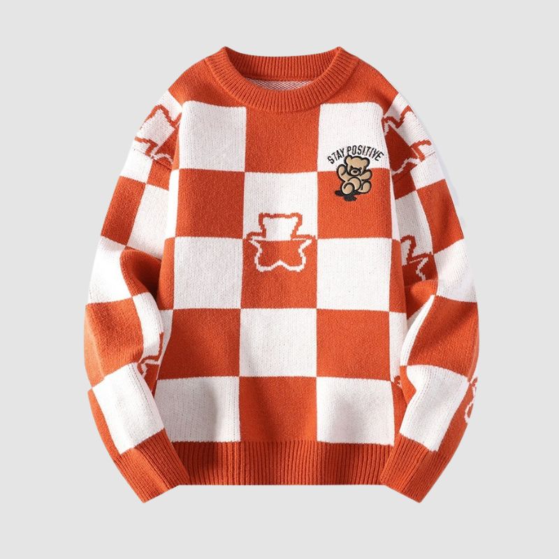 Style Core Aesthetics, New Style Trends Bear Embroidered Plaid Pullover