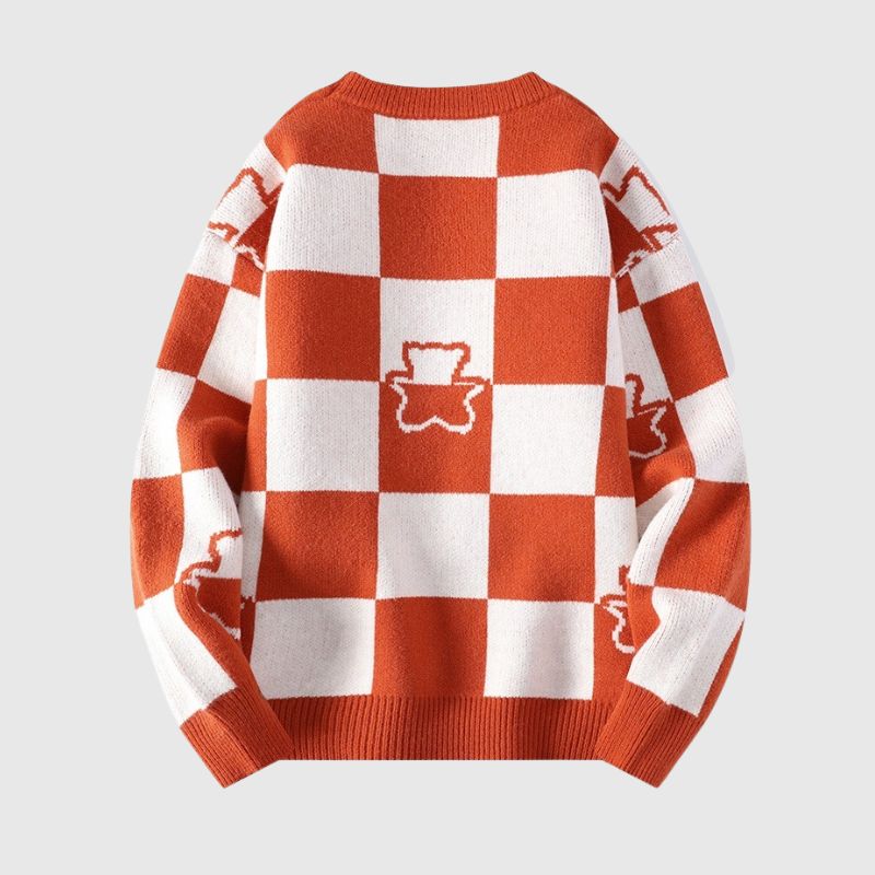 Style Core Aesthetics, New Style Trends Bear Embroidered Plaid Pullover