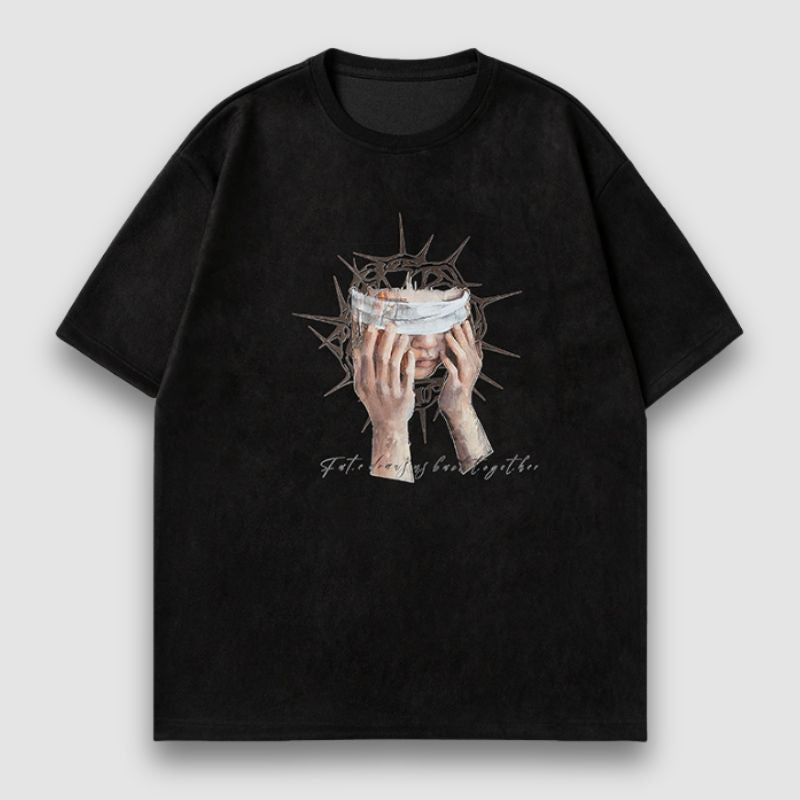 Style Core Aesthetics, New Style Trends Blindfold Pattern Printed Suede Tee