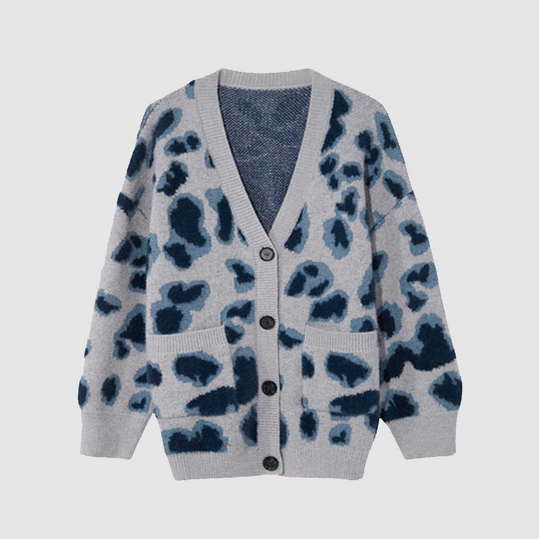 Style Core Aesthetics, New Style Trends Blue Leopard Cardigan Sweater