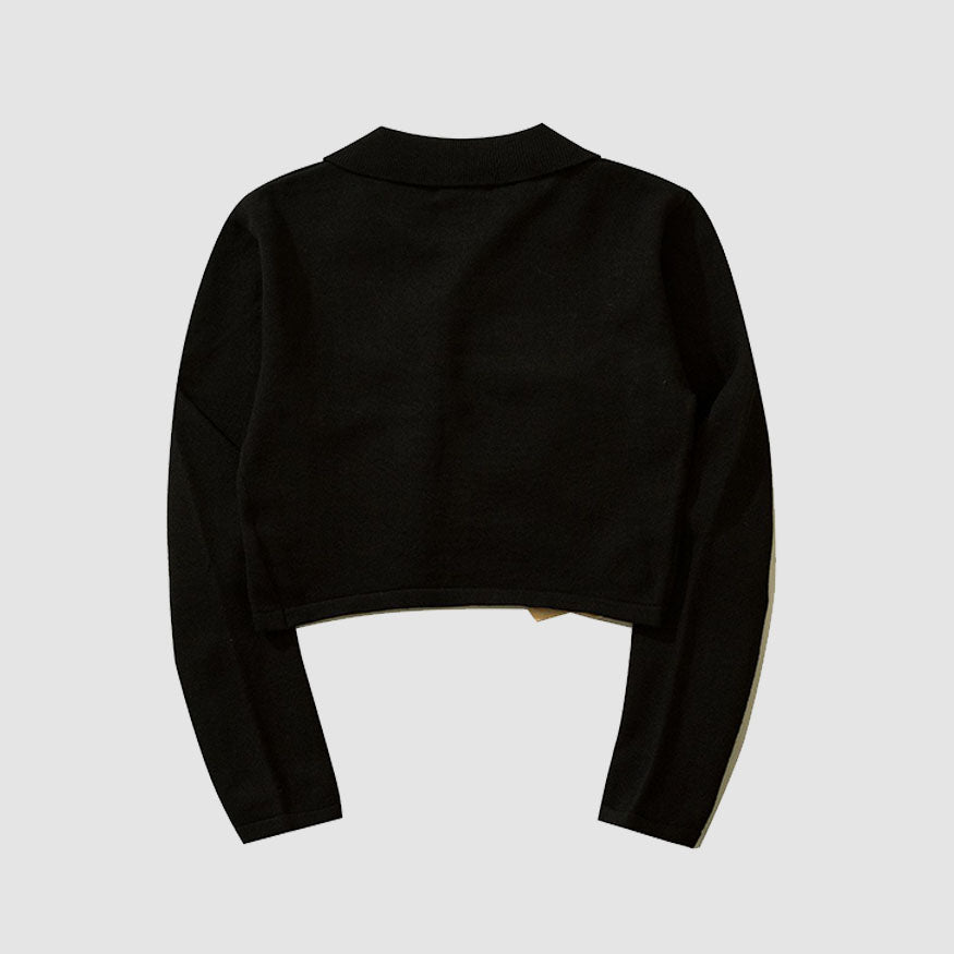 Style Core Aesthetics, New Style Trends Bow Irregular Turndown Collar Knit Crop Top