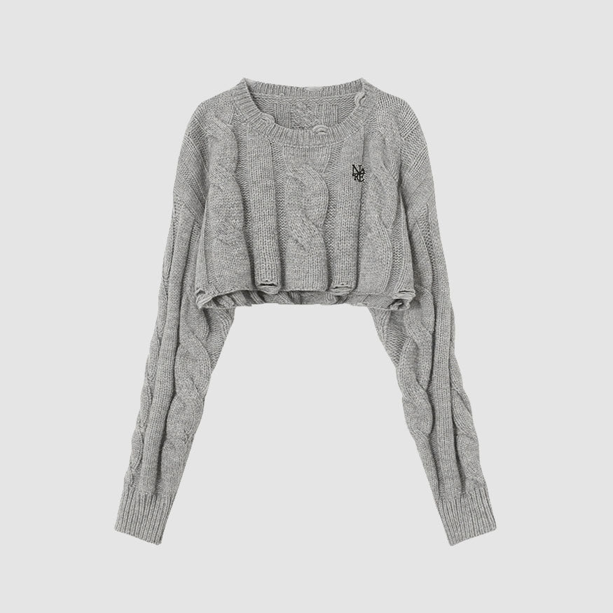 Style Core Aesthetics, New Style Trends Cable-Knit Ripped Cropped Sweater