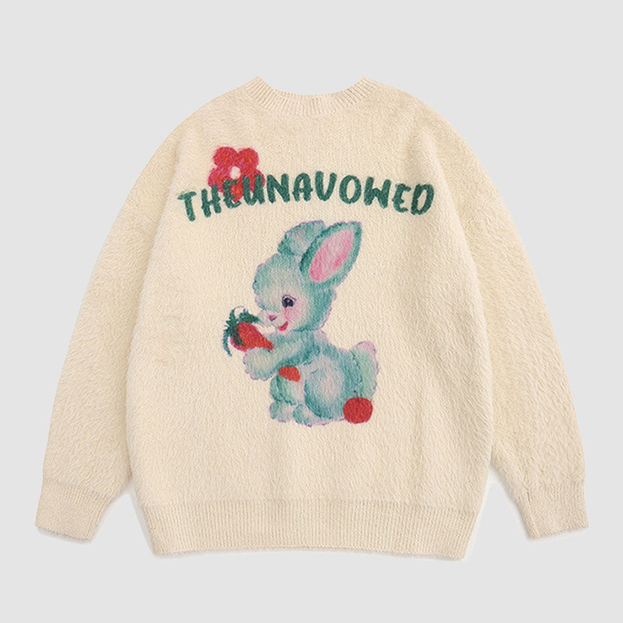 Style Core Aesthetics, New Style Trends Carrot & Rabbit Pattern Fuzzy Sweater