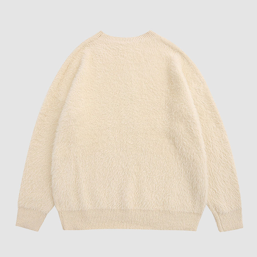 Style Core Aesthetics, New Style Trends Carrot & Rabbit Pattern Fuzzy Sweater