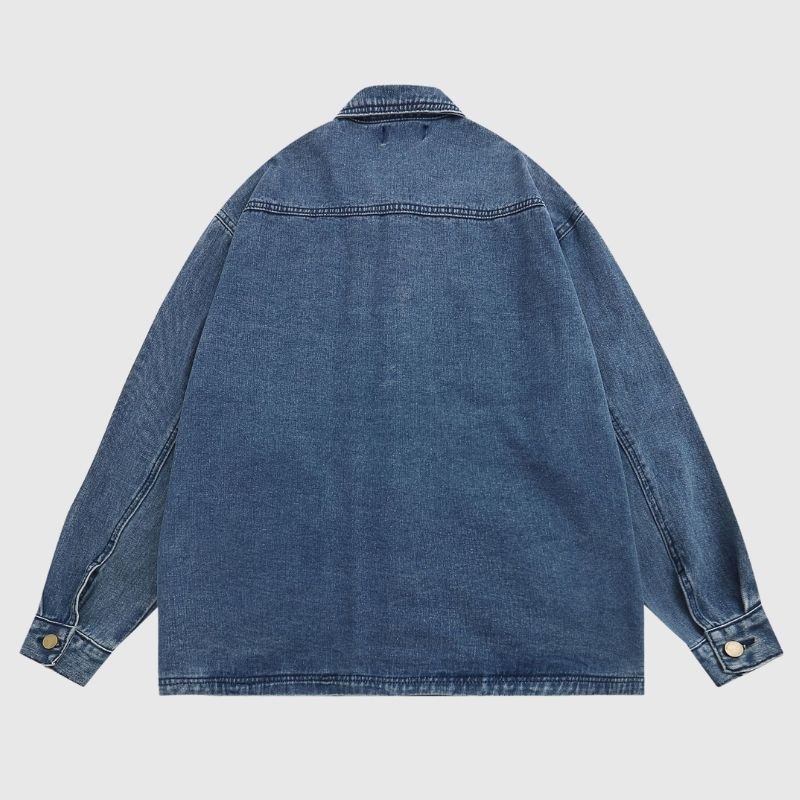Style Core Aesthetics, New Style Trends Cartoon Embroidered Multi-Pocket Denim Jacket