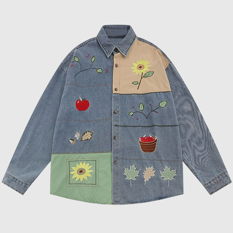 Style Core Aesthetics, New Style Trends Cartoon Plant Denim Shirts