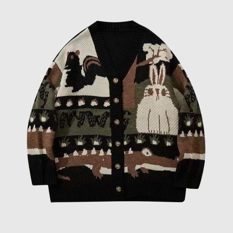 Style Core Aesthetics, New Style Trends Cartoon Rabbit Jacquard Cardigan