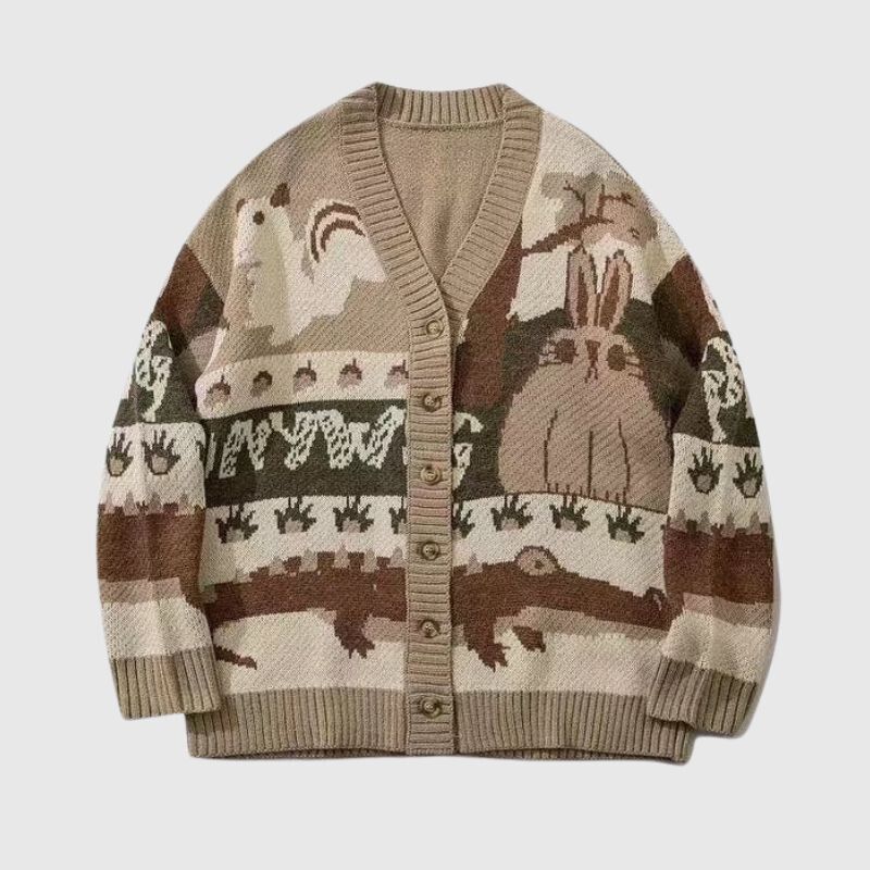 Style Core Aesthetics, New Style Trends Cartoon Rabbit Jacquard Cardigan