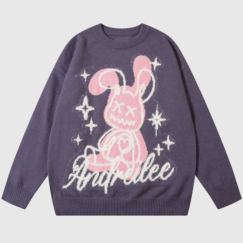 Style Core Aesthetics, New Style Trends Cartoon Rabbit Pattern Embroidered Pullover