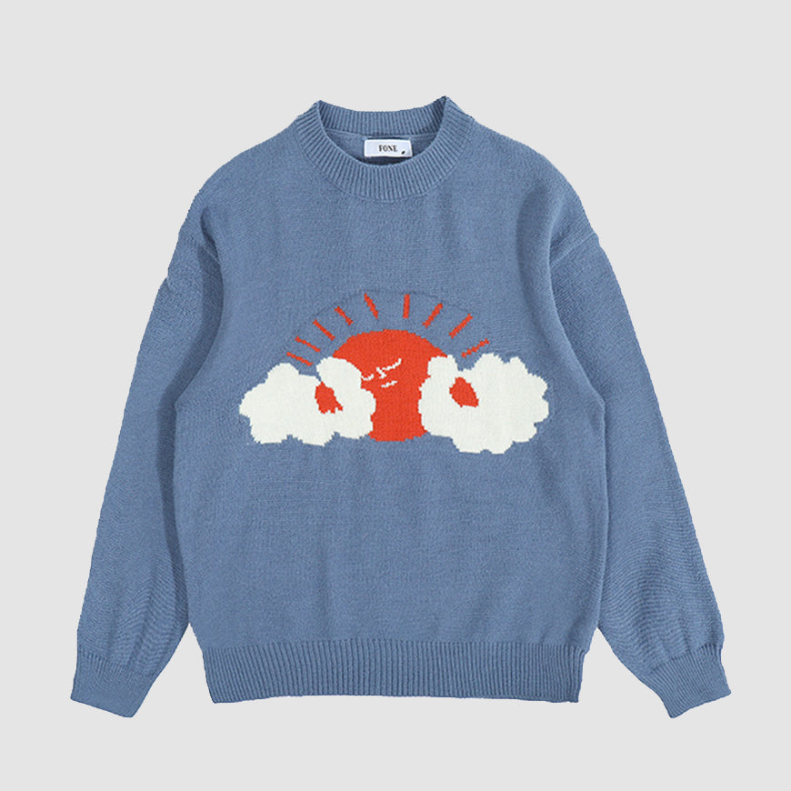 Style Core Aesthetics, New Style Trends Cartoon Sun Graffiti Knit Sweater