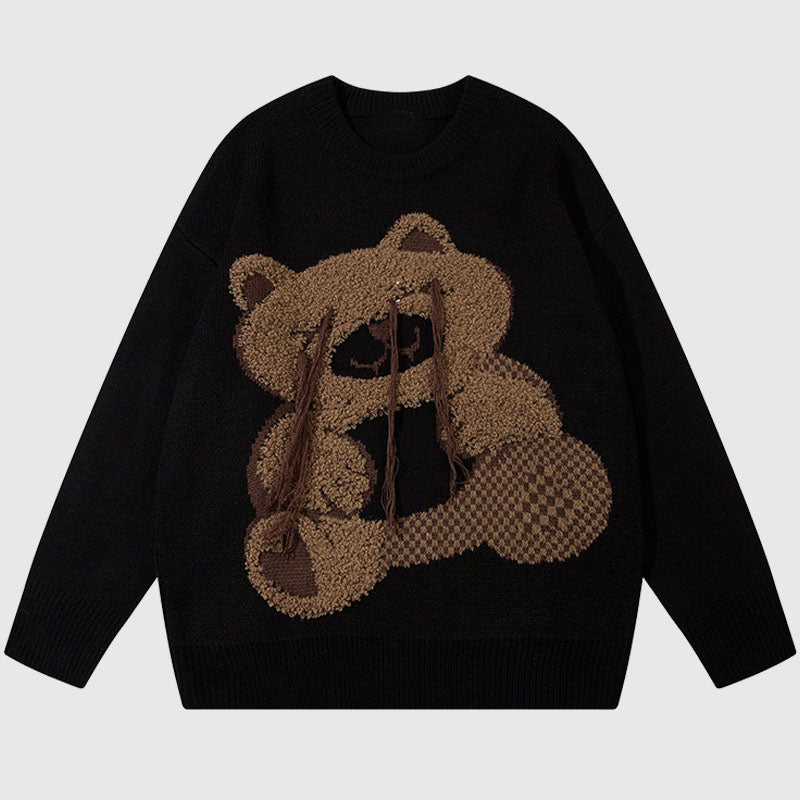 Style Core Aesthetics, New Style Trends Cartoon Tassel Bear Embroidered Pullover