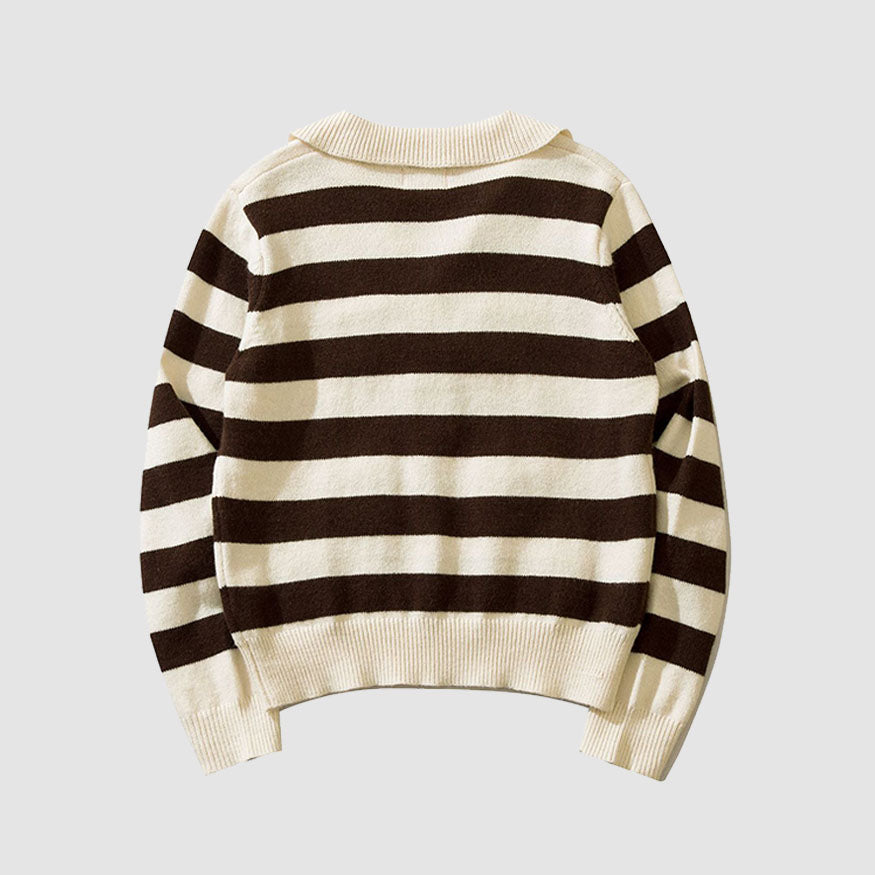 Style Core Aesthetics, New Style Trends Chic Turndown Collar Striped Cropped Sweater