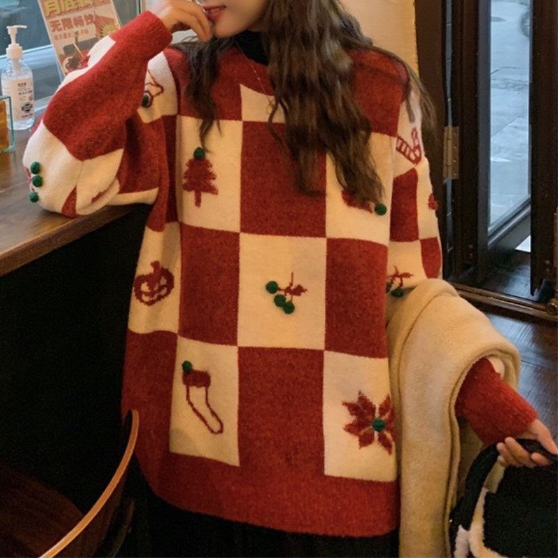 Style Core Aesthetics, New Style Trends Christmas Plaid Knit Pullover