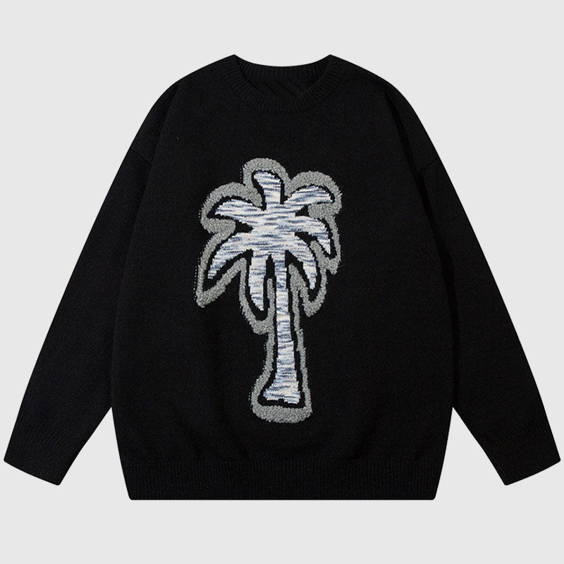 Style Core Aesthetics, New Style Trends Coconut Tree Pattern Embroidered Pullover