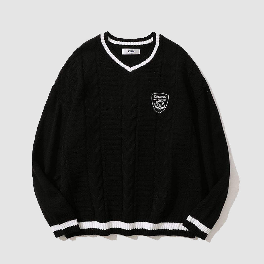Style Core Aesthetics, New Style Trends College V-neck Knitted Sweater