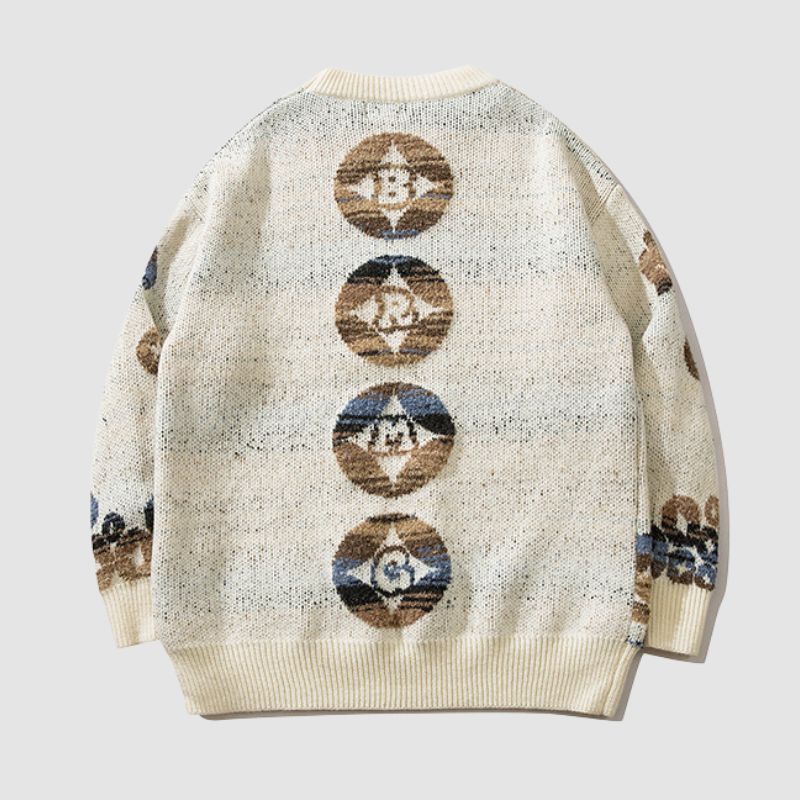 Style Core Aesthetics, New Style Trends Color-block Dragon Pattern Jacquard Pullover