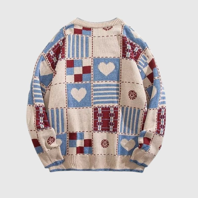 Style Core Aesthetics, New Style Trends Color-Block Heart Embroidered Knit Sweater