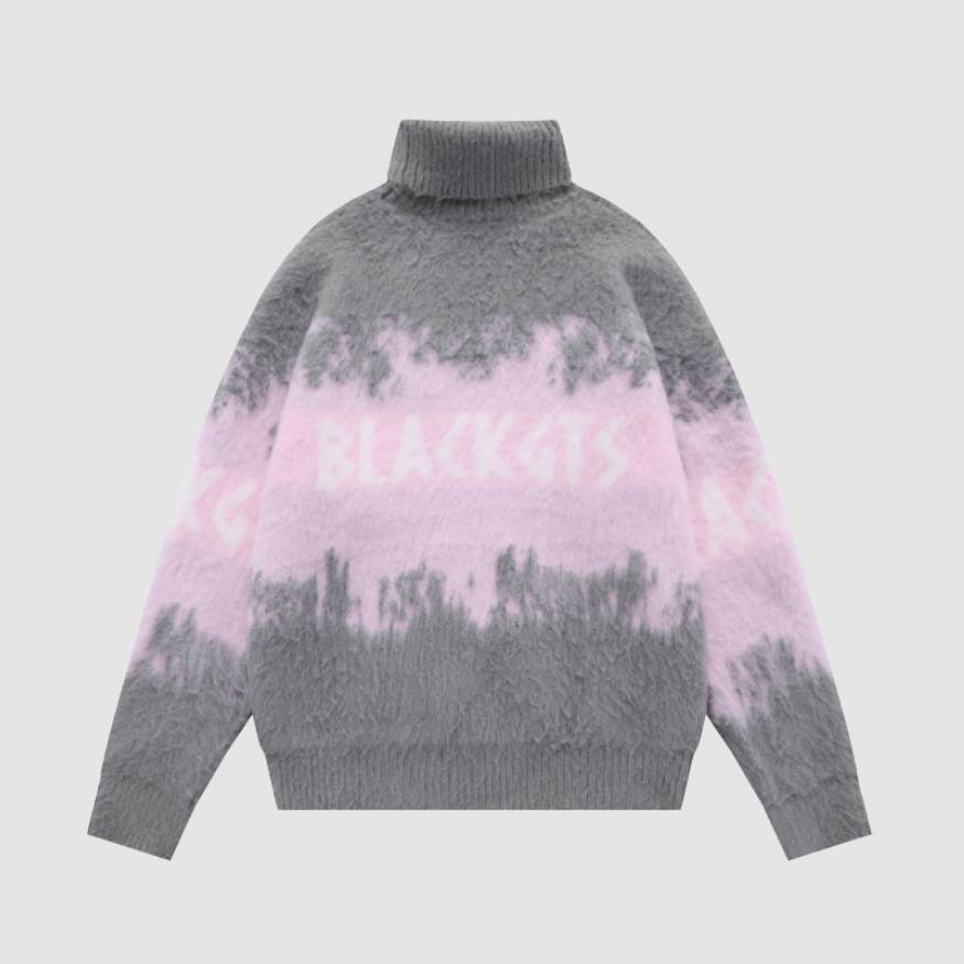 Style Core Aesthetics, New Style Trends Color Block Letters Print Turtleneck Sweater