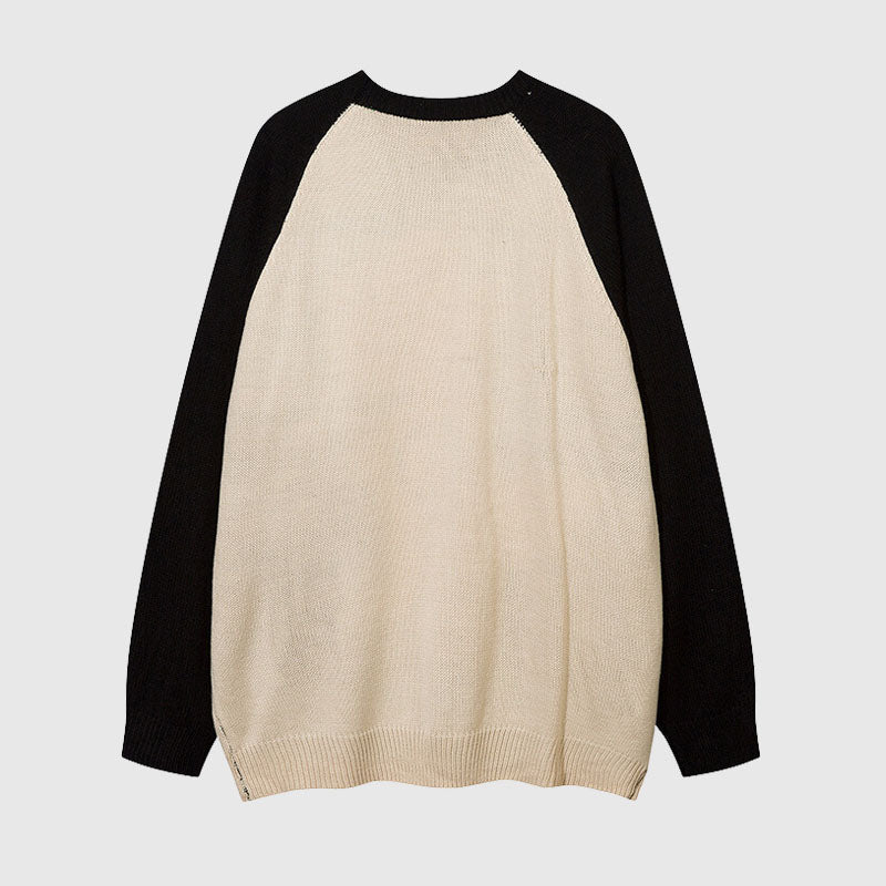 Style Core Aesthetics, New Style Trends Color Contrast Dinosaur Patchwork Design Knit Pullover