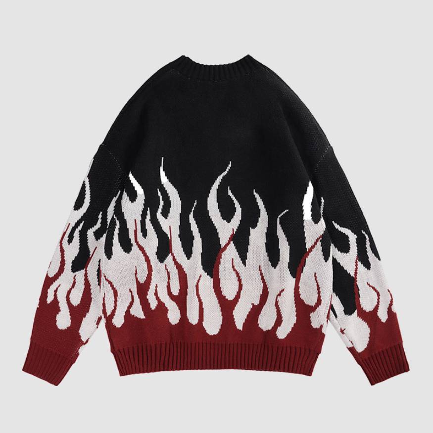 Style Core Aesthetics, New Style Trends Colorblock Flame Pattern Sweater