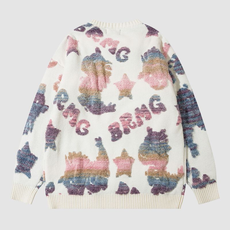 Style Core Aesthetics, New Style Trends Colorful Dinosaur Jacquard Pullover