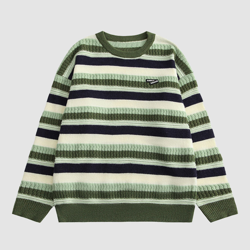 Style Core Aesthetics, New Style Trends Contrast Color Striped Vintage Sweater