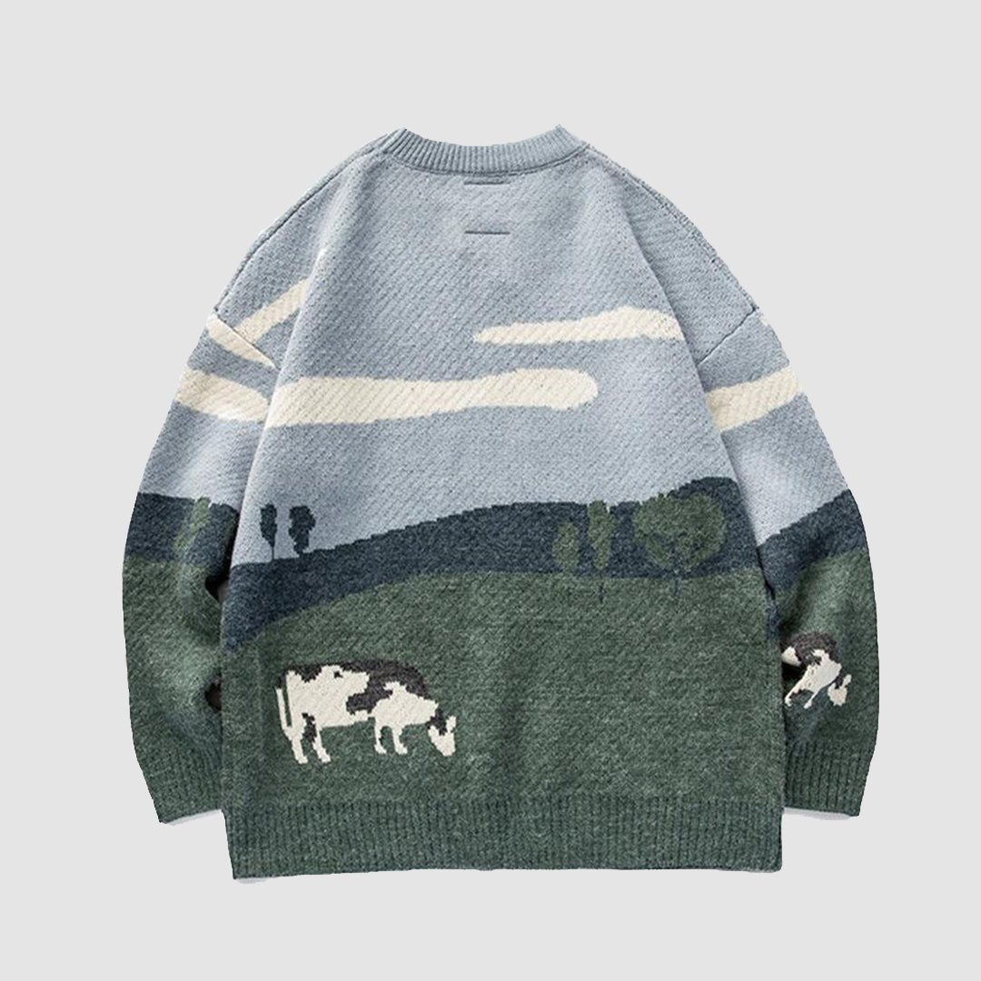 Style Core Aesthetics, New Style Trends Cow Knitted Printed Sweater