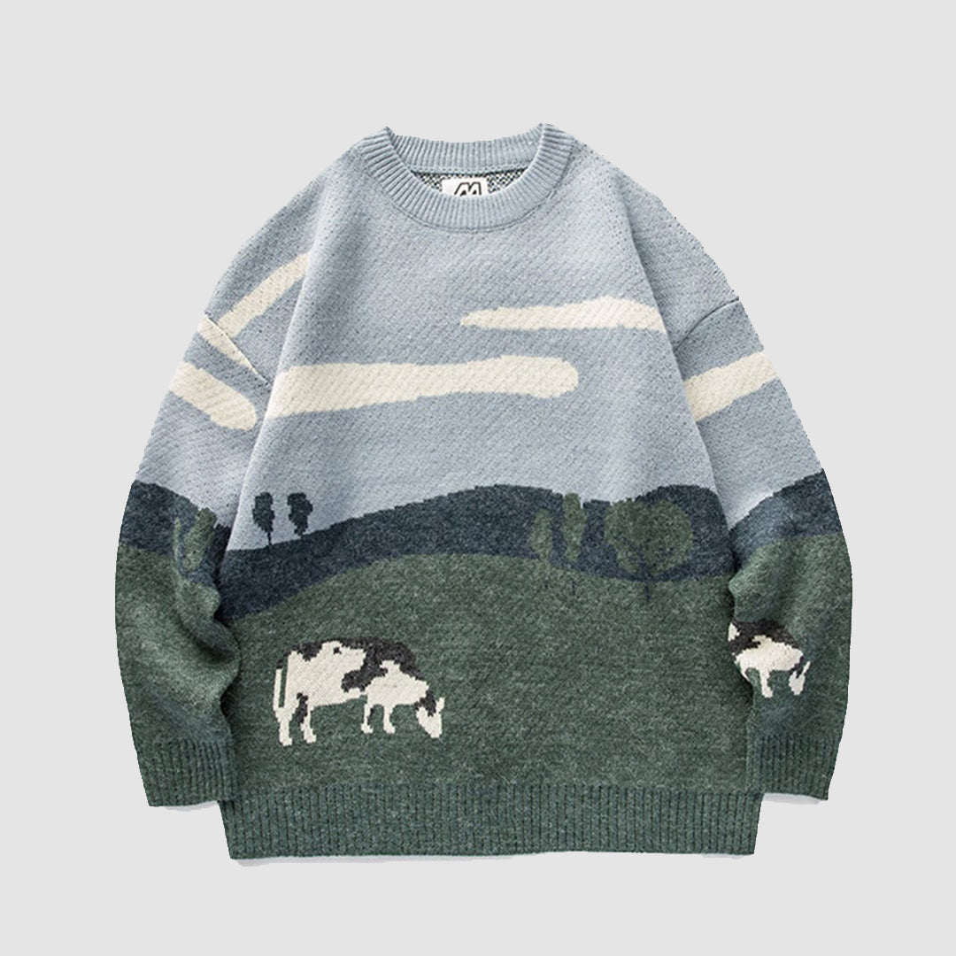 Style Core Aesthetics, New Style Trends Cow Knitted Printed Sweater