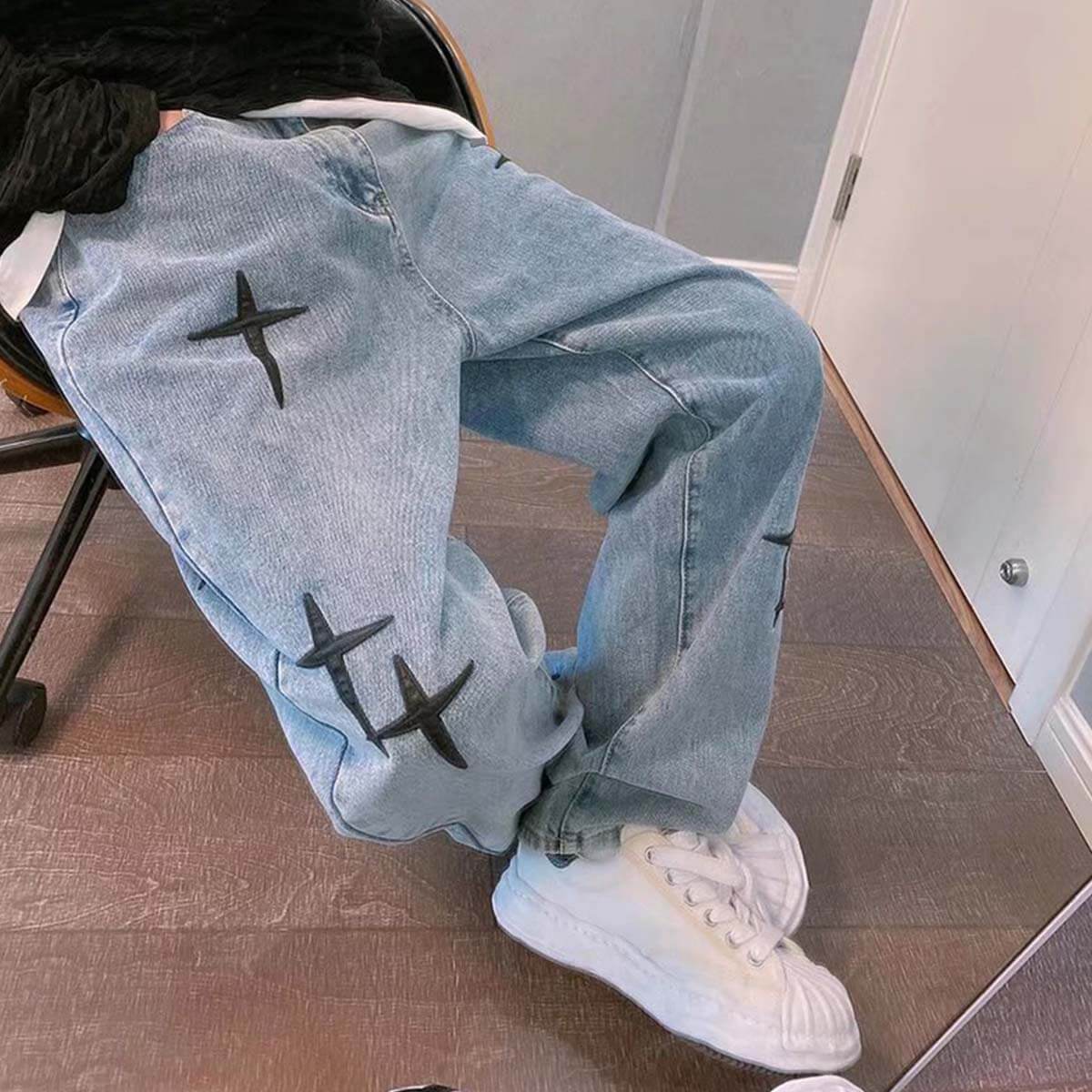Style Core Aesthetics, New Style Trends Cross Embroidered Denim Jeans