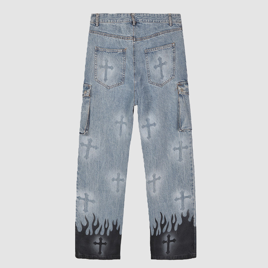Style Core Aesthetics, New Style Trends Cross Print Jeans