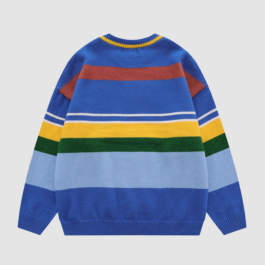 Style Core Aesthetics, New Style Trends Cute Bear & Stripe Pattern Sweater