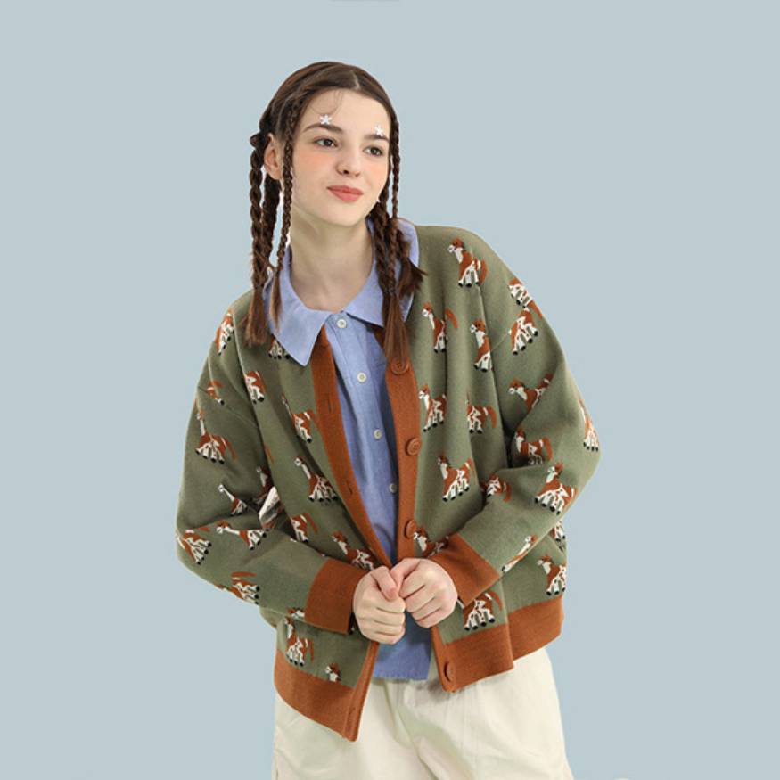 Style Core Aesthetics, New Style Trends Cute Dog Pattern Cardigan Sweater