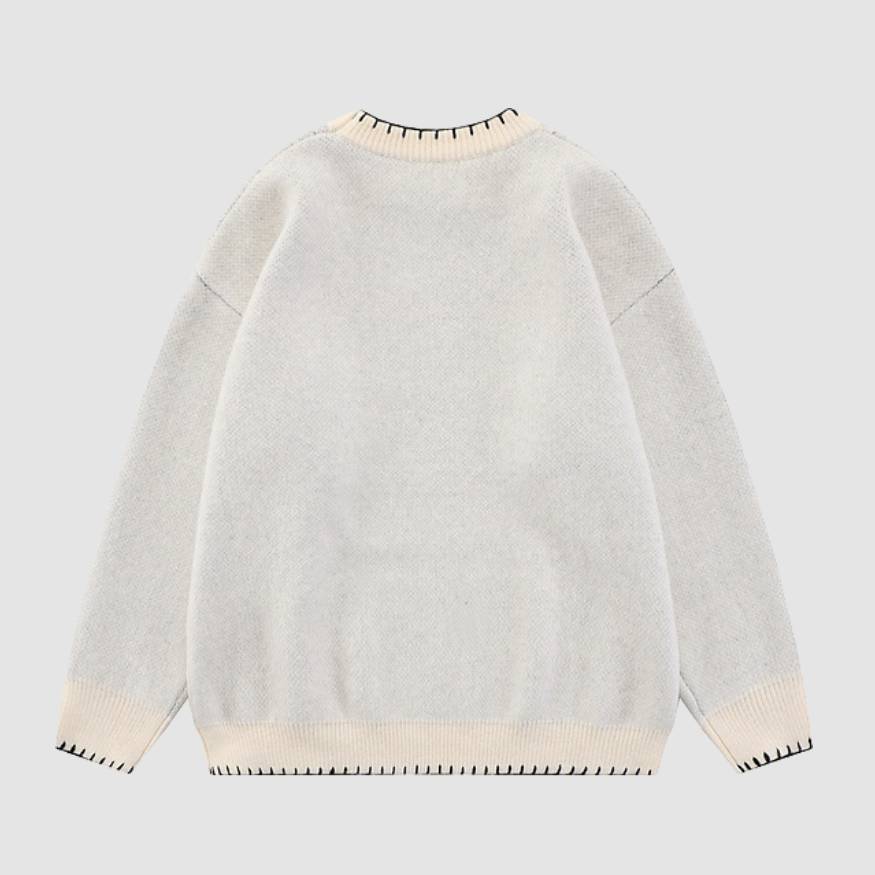 Style Core Aesthetics, New Style Trends Cute Rabbit Pattern Trim Sweater