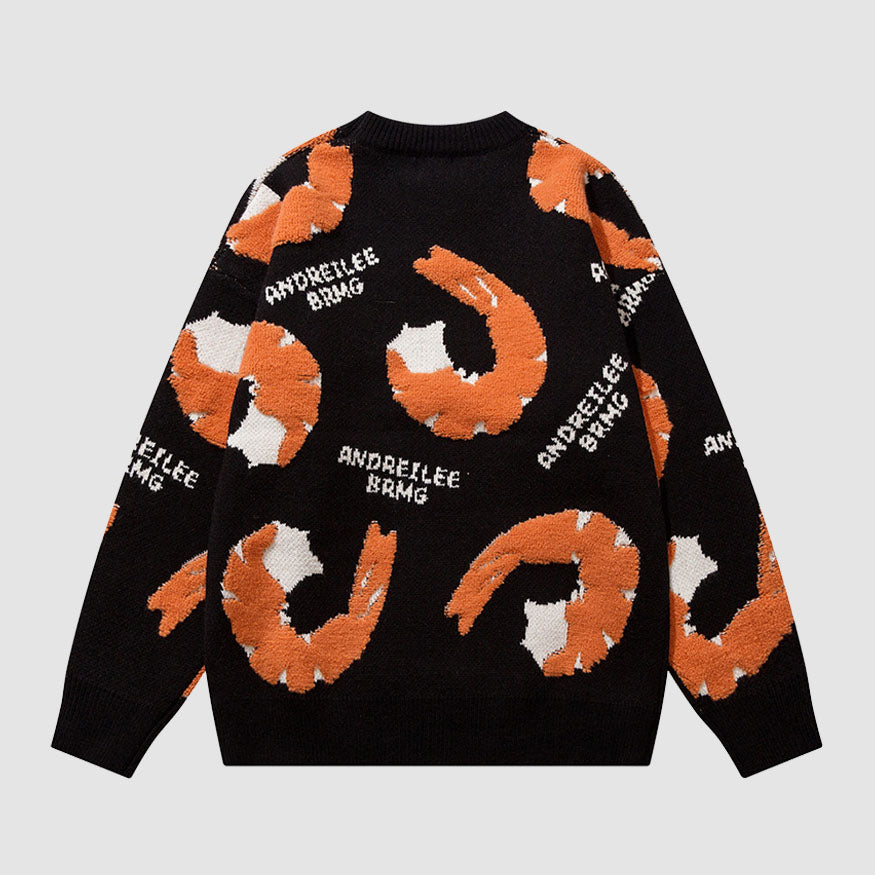 Style Core Aesthetics, New Style Trends Cute Shrimp Pattern Sweater