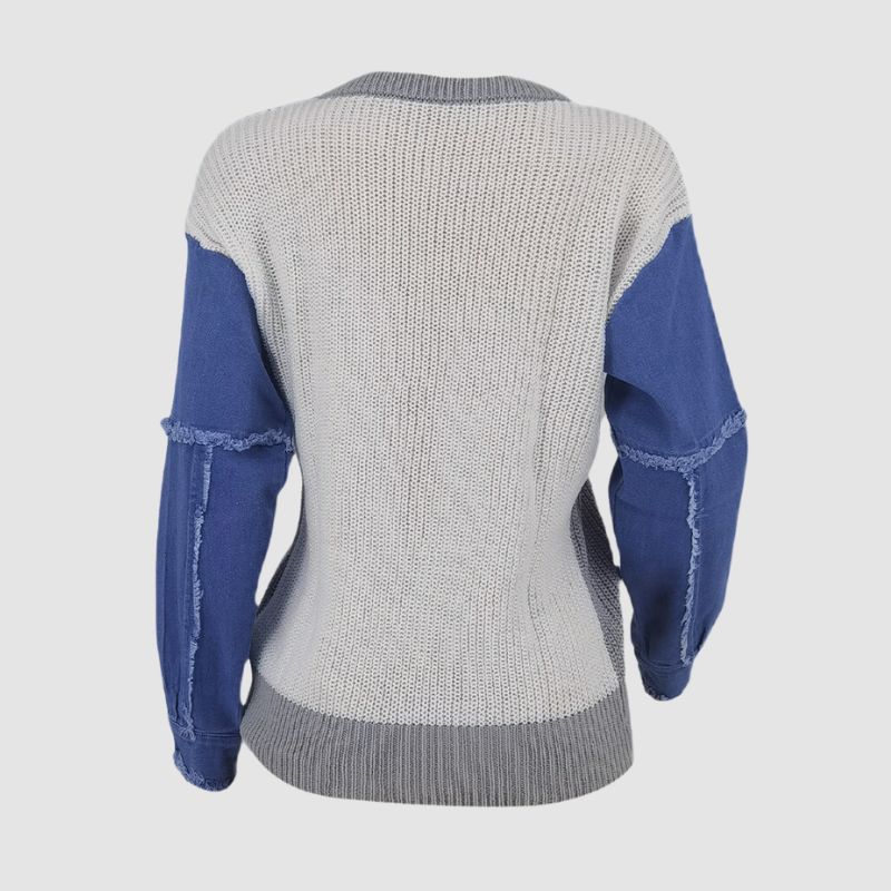 Style Core Aesthetics, New Style Trends Denim Patchwork Color Contrast Design Pullover