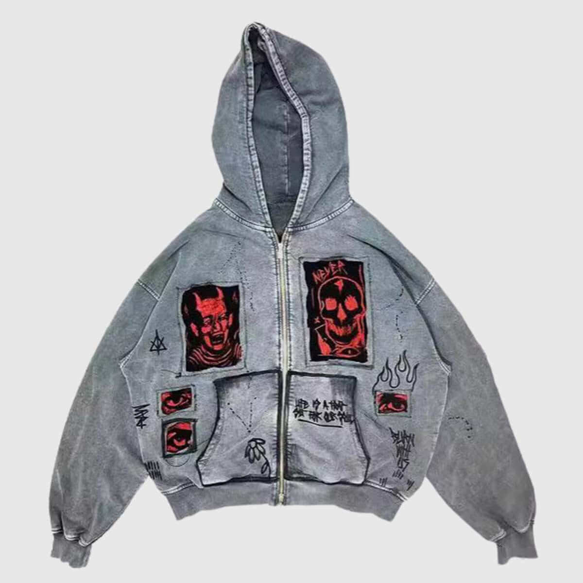 Style Core Aesthetics, New Style Trends Devil Patchwork Hoodie