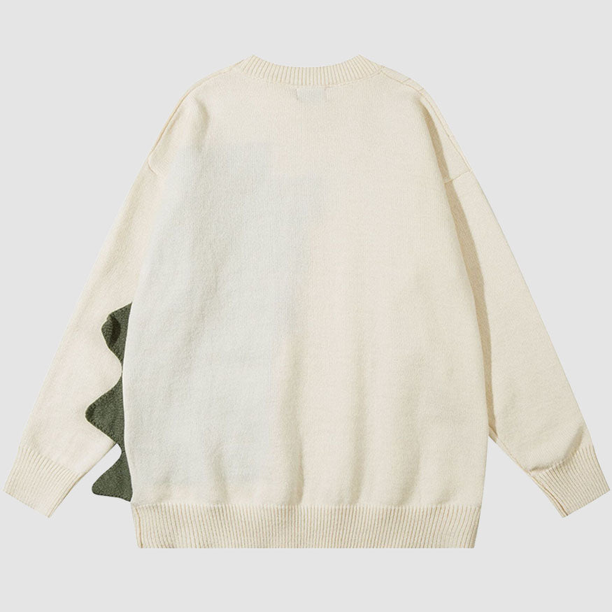 Style Core Aesthetics, New Style Trends Dinosaur Pattern Patchwork Solid Color Sweater