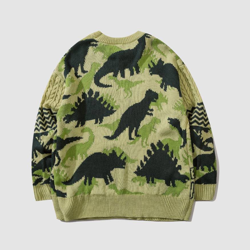 Style Core Aesthetics, New Style Trends Dinosaur Pattern Stitching Knit Sweater