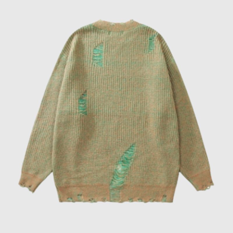 Style Core Aesthetics, New Style Trends Distressed Design Round Neck Sweater